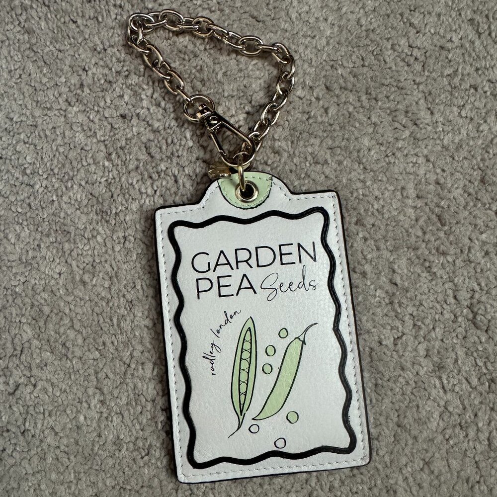 Radley London Garden Pea Seed Packet Leather Bag Charm Keyring, never used